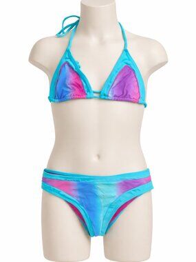 Submarine Girls 14 Ombre Pink Blue Crochet Bikini Swimsuit NWT Fits 12 Boutique